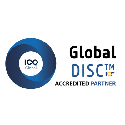 ICQ Global logo with "Global DISCTM ICF Accredited Partner" text, indicating certification and partnership in DISC assessments.