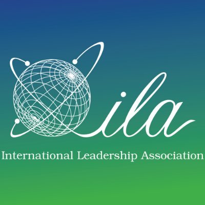 Logo of the International Leadership Association featuring a globe design and the organization's name. Represents global leadership initiatives.