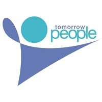 Logo of "Tomorrow People," featuring a stylized figure with a circle and sweeping shapes in blue and teal. Represents hope and community empowerment.