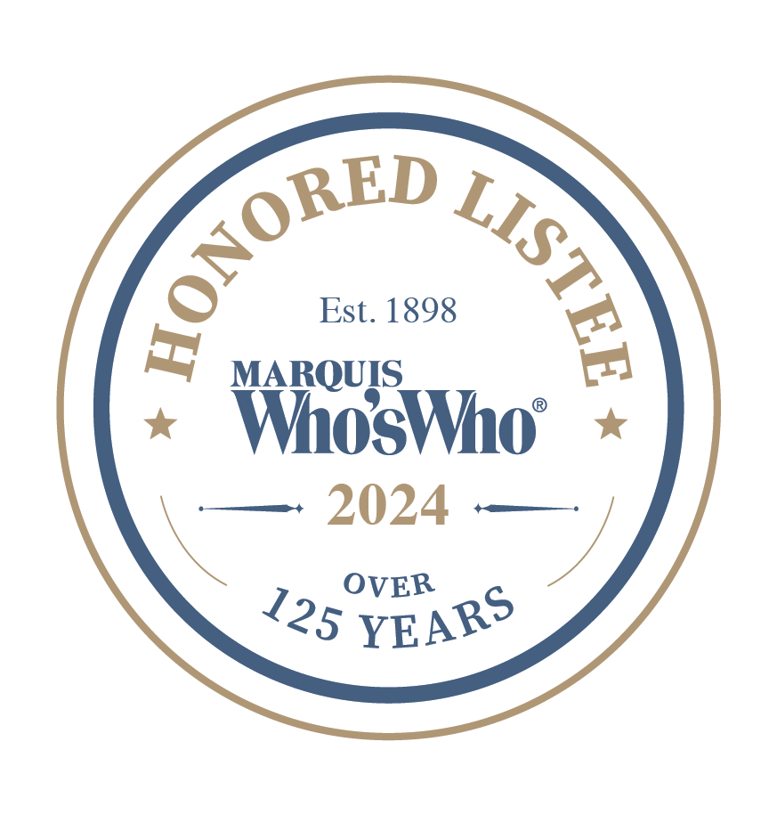 Marquis Who's Who Honored List seal for 2024, highlighting over 125 years of recognizing notable individuals since its establishment in 1898.